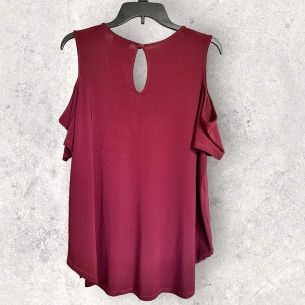 AUW Extra Large Maroon Cold Shoulder Short Sleeve Tunic Blouse - Picture 2 of 3
